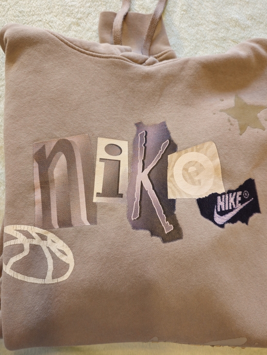 Nike Tops - Nike Taupe Mixed-Media Logo Hoodie